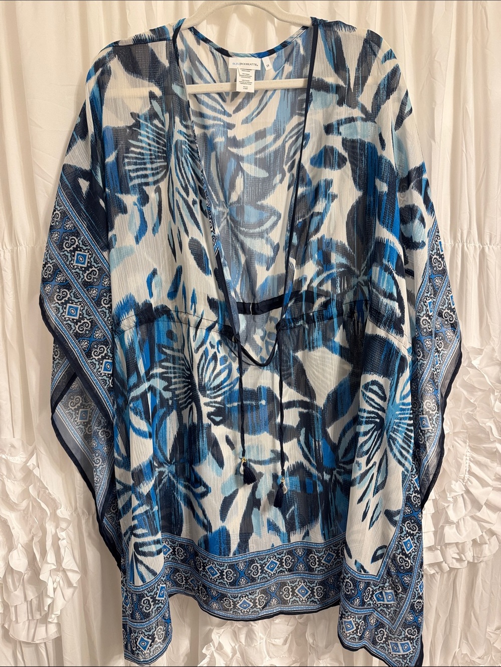 Bleu Rod Beattie Blue and White Floral Swim Coverup Kaftan